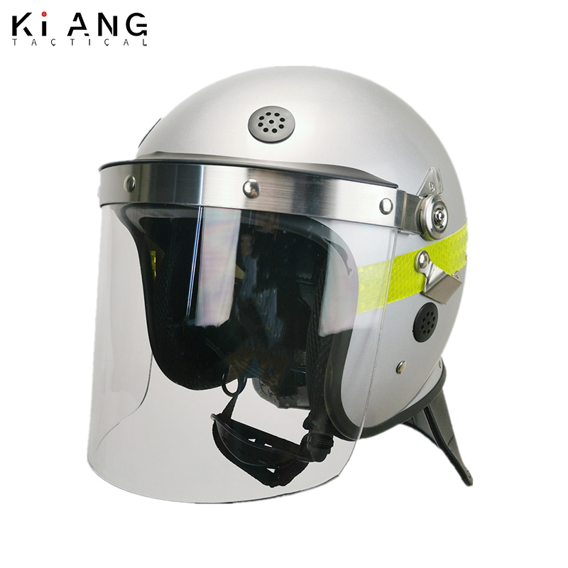 Wholesale Riot Helmet Silver Curved Bright Shell With PC Visor Police Riot Helmet Supplier